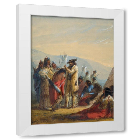 Presents to Indians White Modern Wood Framed Art Print by Miller, Alfred Jacob