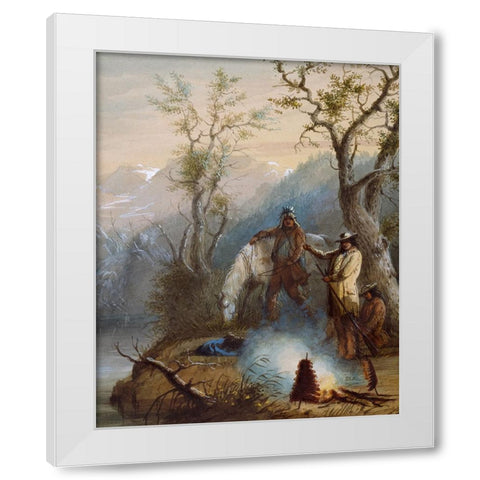 Roasting the Hump Rib White Modern Wood Framed Art Print by Miller, Alfred Jacob
