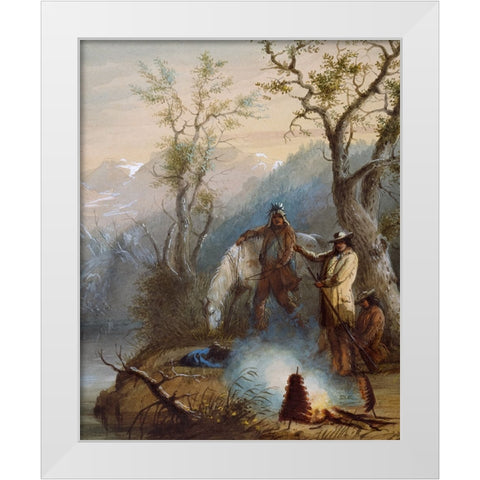 Roasting the Hump Rib White Modern Wood Framed Art Print by Miller, Alfred Jacob