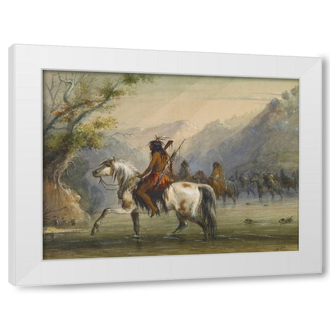 Fording a River White Modern Wood Framed Art Print by Miller, Alfred Jacob