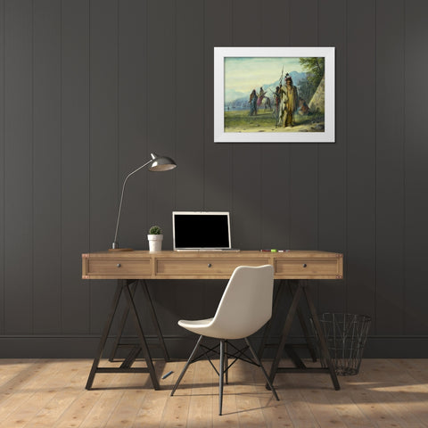 Snake Indian Camp White Modern Wood Framed Art Print by Miller, Alfred Jacob