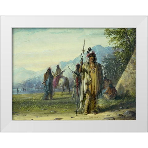 Snake Indian Camp White Modern Wood Framed Art Print by Miller, Alfred Jacob