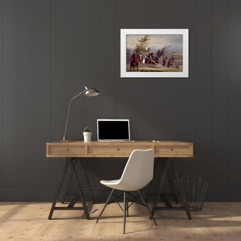 The Greeting White Modern Wood Framed Art Print by Miller, Alfred Jacob