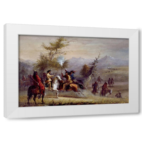 The Greeting White Modern Wood Framed Art Print by Miller, Alfred Jacob