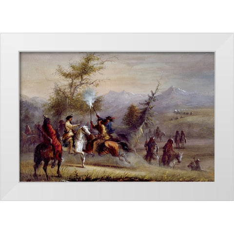 The Greeting White Modern Wood Framed Art Print by Miller, Alfred Jacob