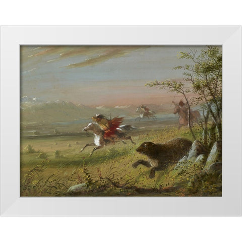 The Grizzly Bear White Modern Wood Framed Art Print by Miller, Alfred Jacob