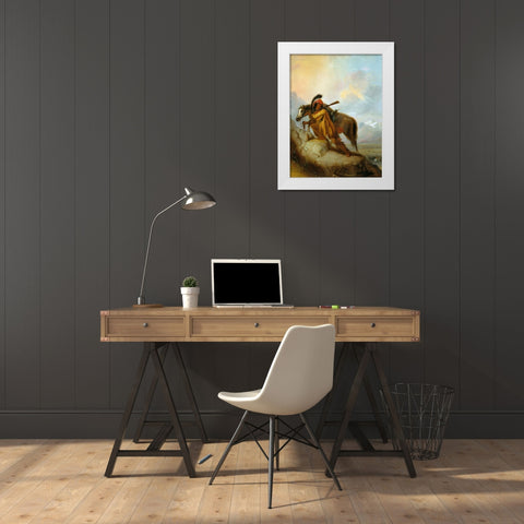 The Scalplock White Modern Wood Framed Art Print by Miller, Alfred Jacob