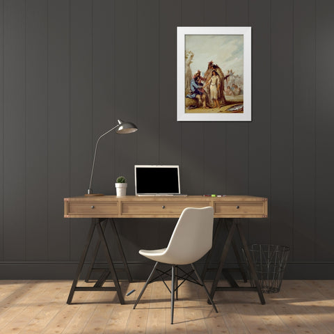 The Trappers Bride White Modern Wood Framed Art Print by Miller, Alfred Jacob