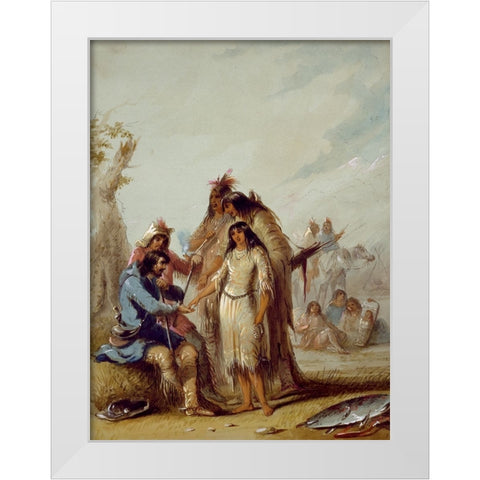 The Trappers Bride White Modern Wood Framed Art Print by Miller, Alfred Jacob