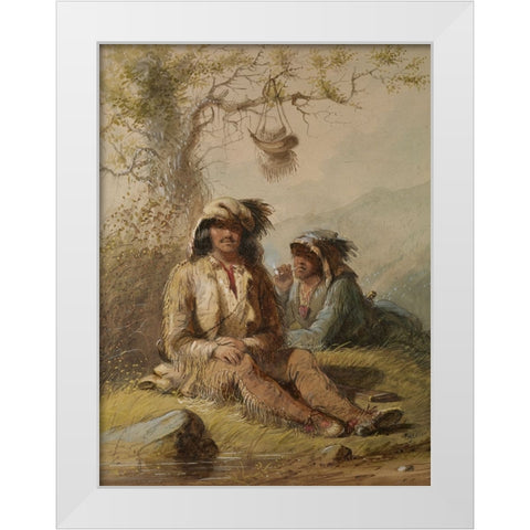 Trappers White Modern Wood Framed Art Print by Miller, Alfred Jacob