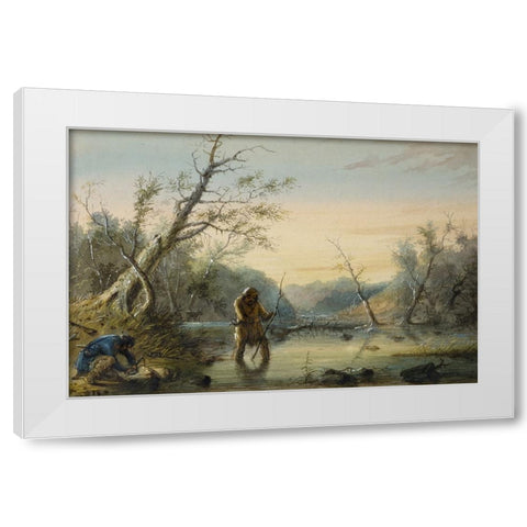 Trapping Beaver White Modern Wood Framed Art Print by Miller, Alfred Jacob