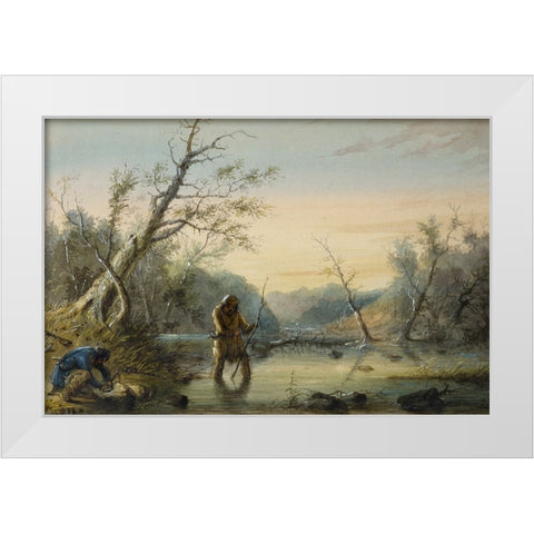 Trapping Beaver White Modern Wood Framed Art Print by Miller, Alfred Jacob