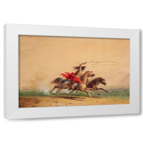 Lassoing Wild Horses White Modern Wood Framed Art Print by Miller, Alfred Jacob