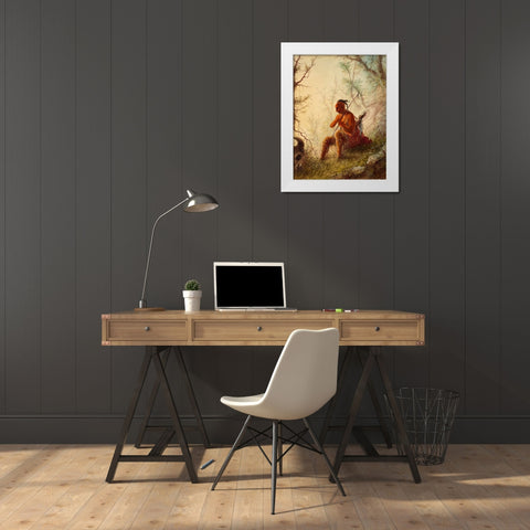 Sioux Indian at a Grave White Modern Wood Framed Art Print by Miller, Alfred Jacob
