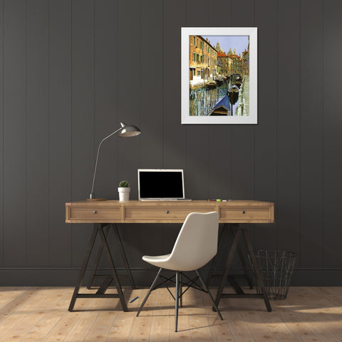 La Barche Sul Canale White Modern Wood Framed Art Print by Borelli, Guido