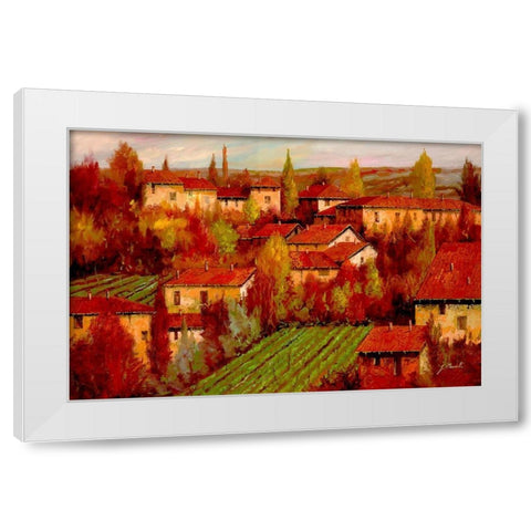Le Case Rosse sul Poggio White Modern Wood Framed Art Print by Borelli, Guido