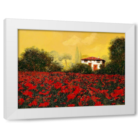 La Casa e I Papaveri White Modern Wood Framed Art Print by Borelli, Guido