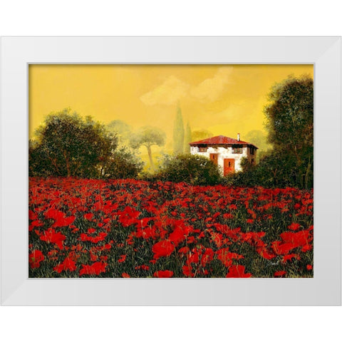 La Casa e I Papaveri White Modern Wood Framed Art Print by Borelli, Guido