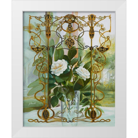Foglie e Fiori Bianchi Liberty White Modern Wood Framed Art Print by Borelli, Guido