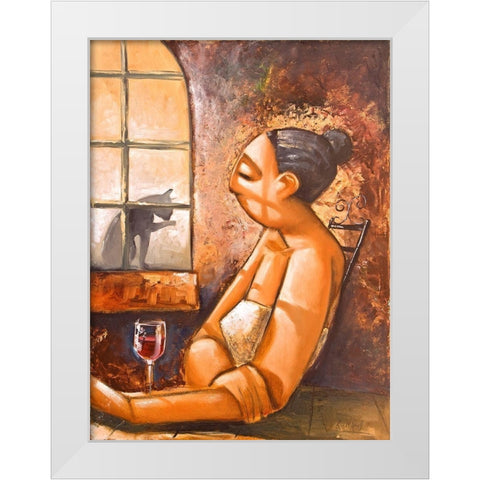 Lady and Cat I White Modern Wood Framed Art Print by West, Ronald