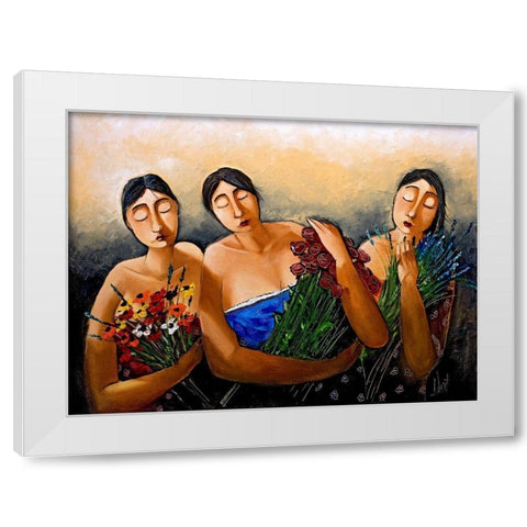 Ladies with Flowers White Modern Wood Framed Art Print by West, Ronald