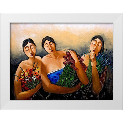 Ladies with Flowers White Modern Wood Framed Art Print by West, Ronald