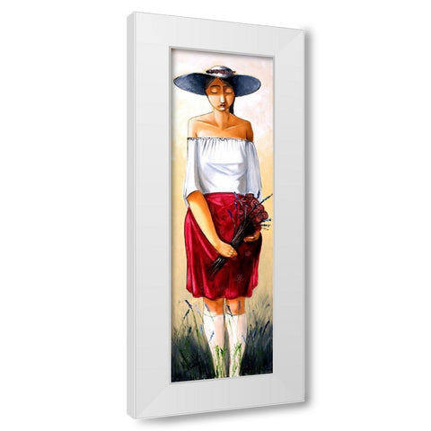 Sad Lady in Hat White Modern Wood Framed Art Print by West, Ronald