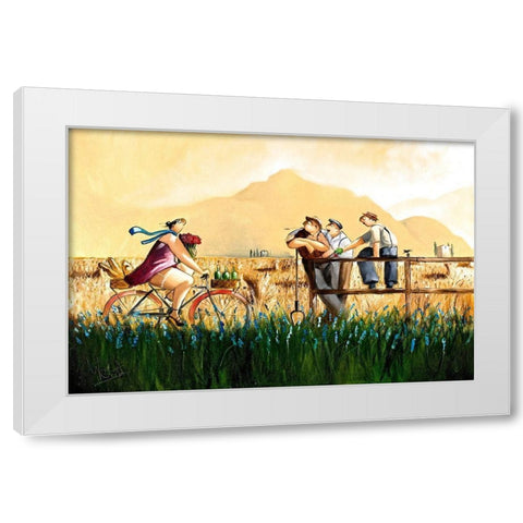 Farm Scene White Modern Wood Framed Art Print by West, Ronald