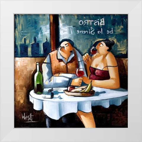 Dinner for Two White Modern Wood Framed Art Print by West, Ronald