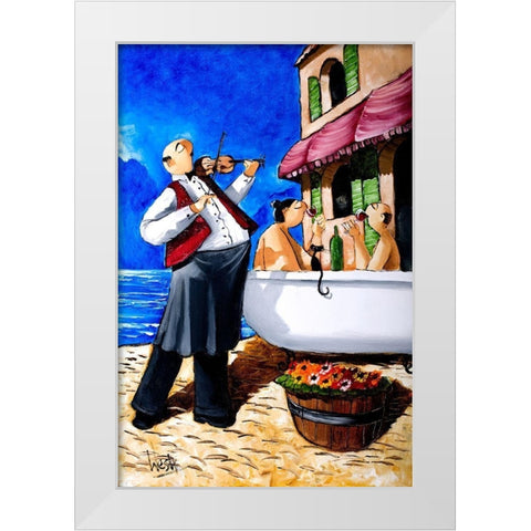 Bath and Violin Serenade White Modern Wood Framed Art Print by West, Ronald