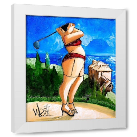 Golf Driving White Modern Wood Framed Art Print by West, Ronald