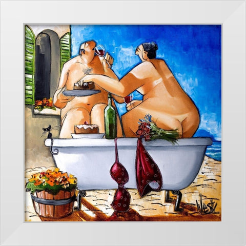 Couple Bathing White Modern Wood Framed Art Print by West, Ronald