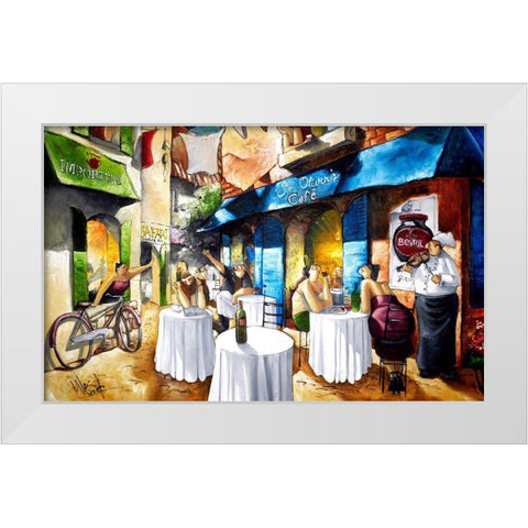 St. Olivers Cafe White Modern Wood Framed Art Print by West, Ronald