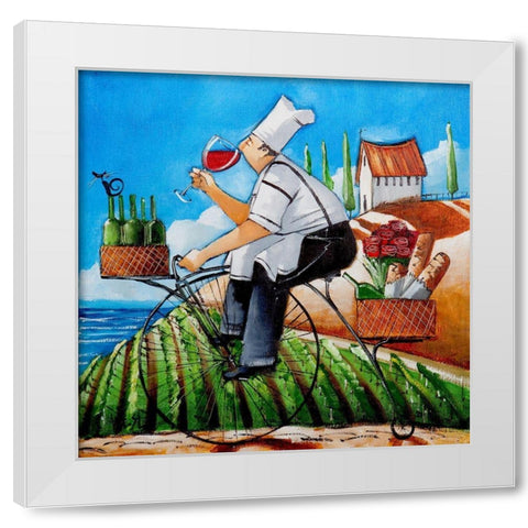 Chefs Delivery White Modern Wood Framed Art Print by West, Ronald