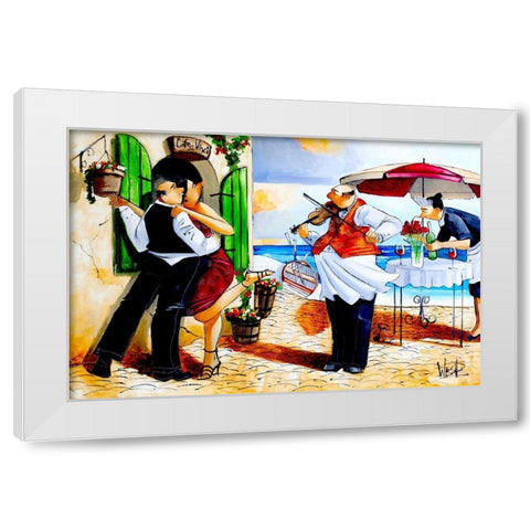 Lunch for Two White Modern Wood Framed Art Print by West, Ronald