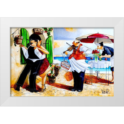 Lunch for Two White Modern Wood Framed Art Print by West, Ronald