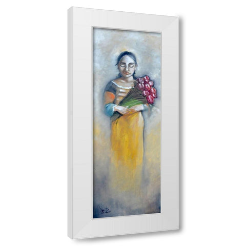 Woman with Roses White Modern Wood Framed Art Print by West, Ronald