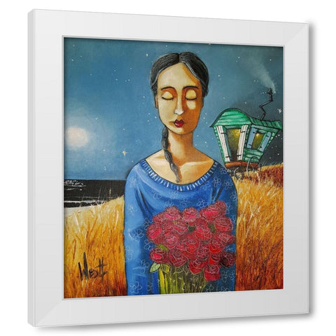 Gypsy and Roses White Modern Wood Framed Art Print by West, Ronald