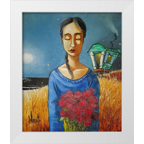 Gypsy and Roses White Modern Wood Framed Art Print by West, Ronald