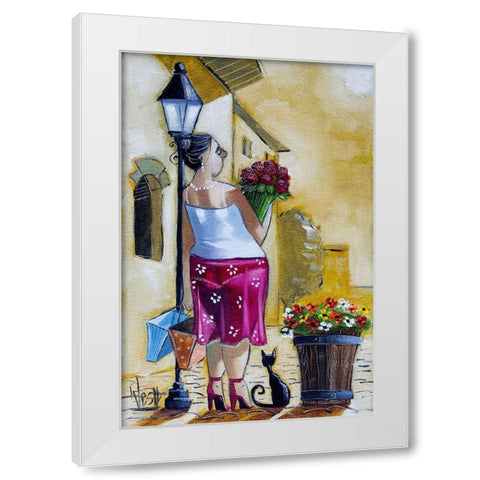 The Bus Stop White Modern Wood Framed Art Print by West, Ronald