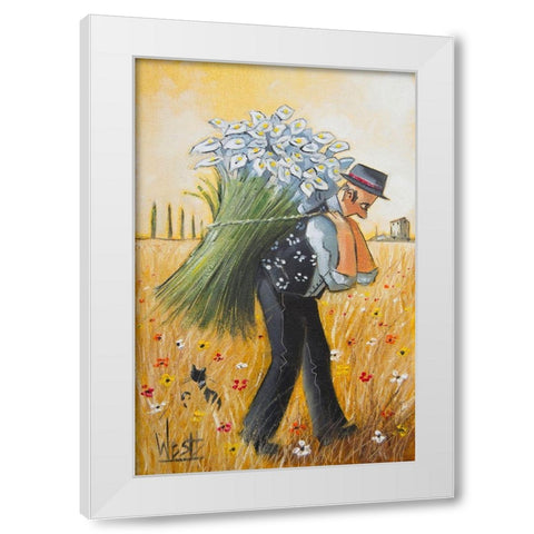 The Lily Picker White Modern Wood Framed Art Print by West, Ronald