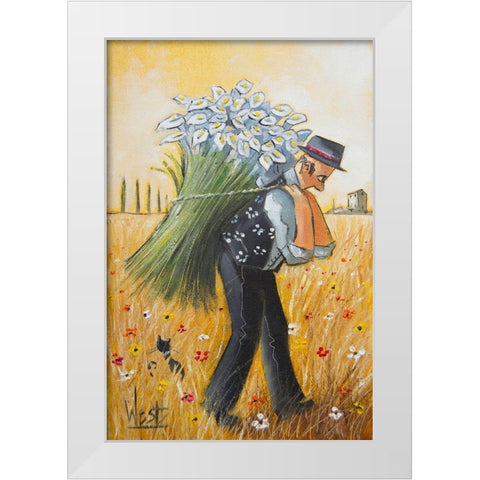 The Lily Picker White Modern Wood Framed Art Print by West, Ronald