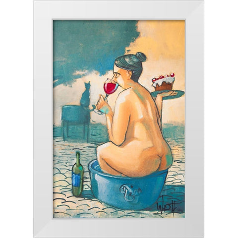 Wine and Cake in a Tub White Modern Wood Framed Art Print by West, Ronald