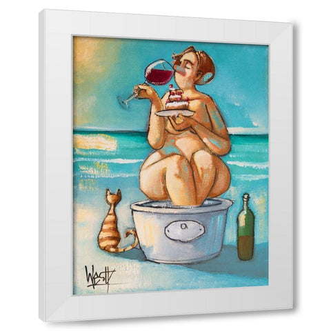 Wine in the Bathtub White Modern Wood Framed Art Print by West, Ronald