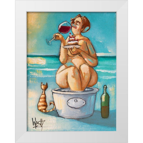 Wine in the Bathtub White Modern Wood Framed Art Print by West, Ronald