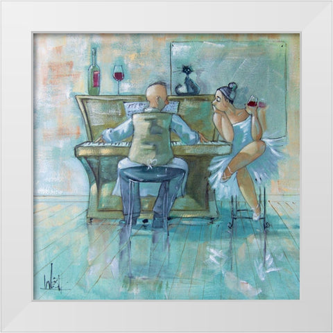 The Ballerina and Waiter White Modern Wood Framed Art Print by West, Ronald