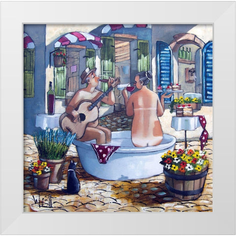 Bath and Guitar Serenade White Modern Wood Framed Art Print by West, Ronald