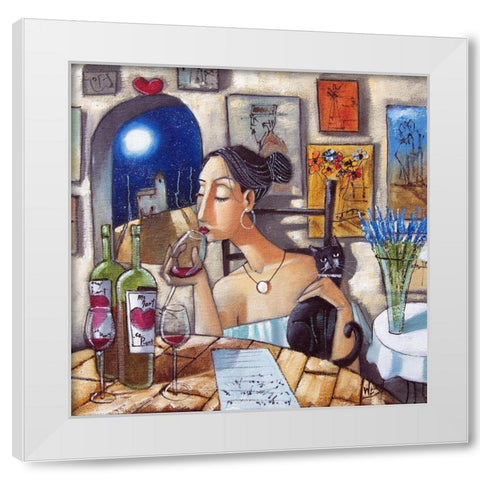 Lady and Cat II White Modern Wood Framed Art Print by West, Ronald