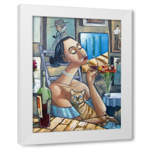 Lady and Cat III White Modern Wood Framed Art Print by West, Ronald