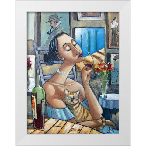 Lady and Cat III White Modern Wood Framed Art Print by West, Ronald